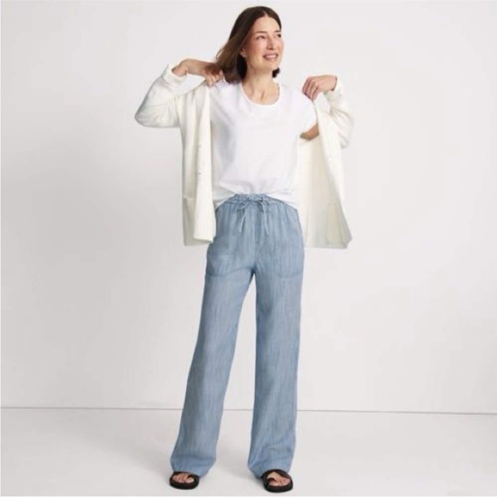 Lands' End Light Blue Pinstripe Lyocell Fiber Wide Leg Pants